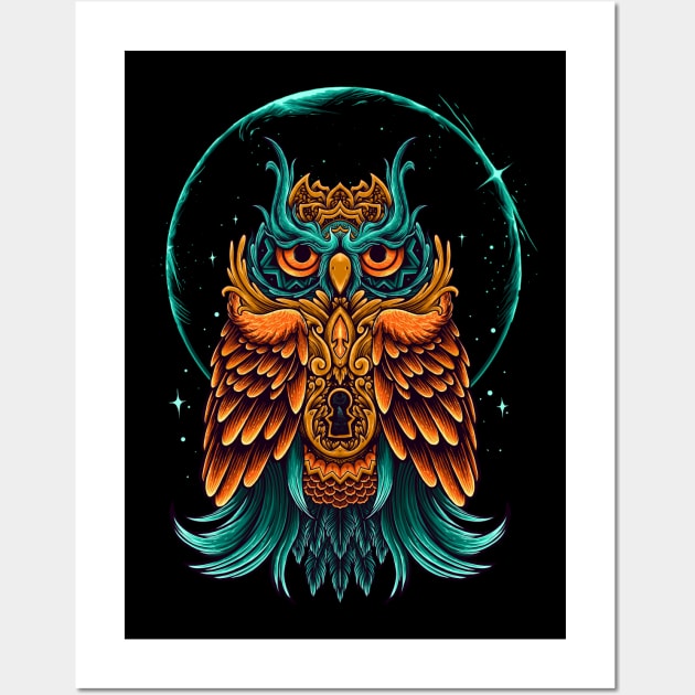 Owl ornament shine fire Wall Art by Dimas Haryo